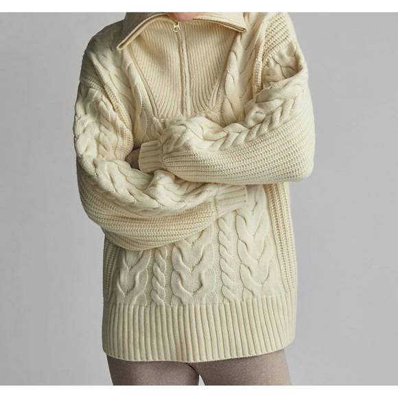 NEW VARLEY daria half zip cable knit sweater in winter white - Picture 2 of 4